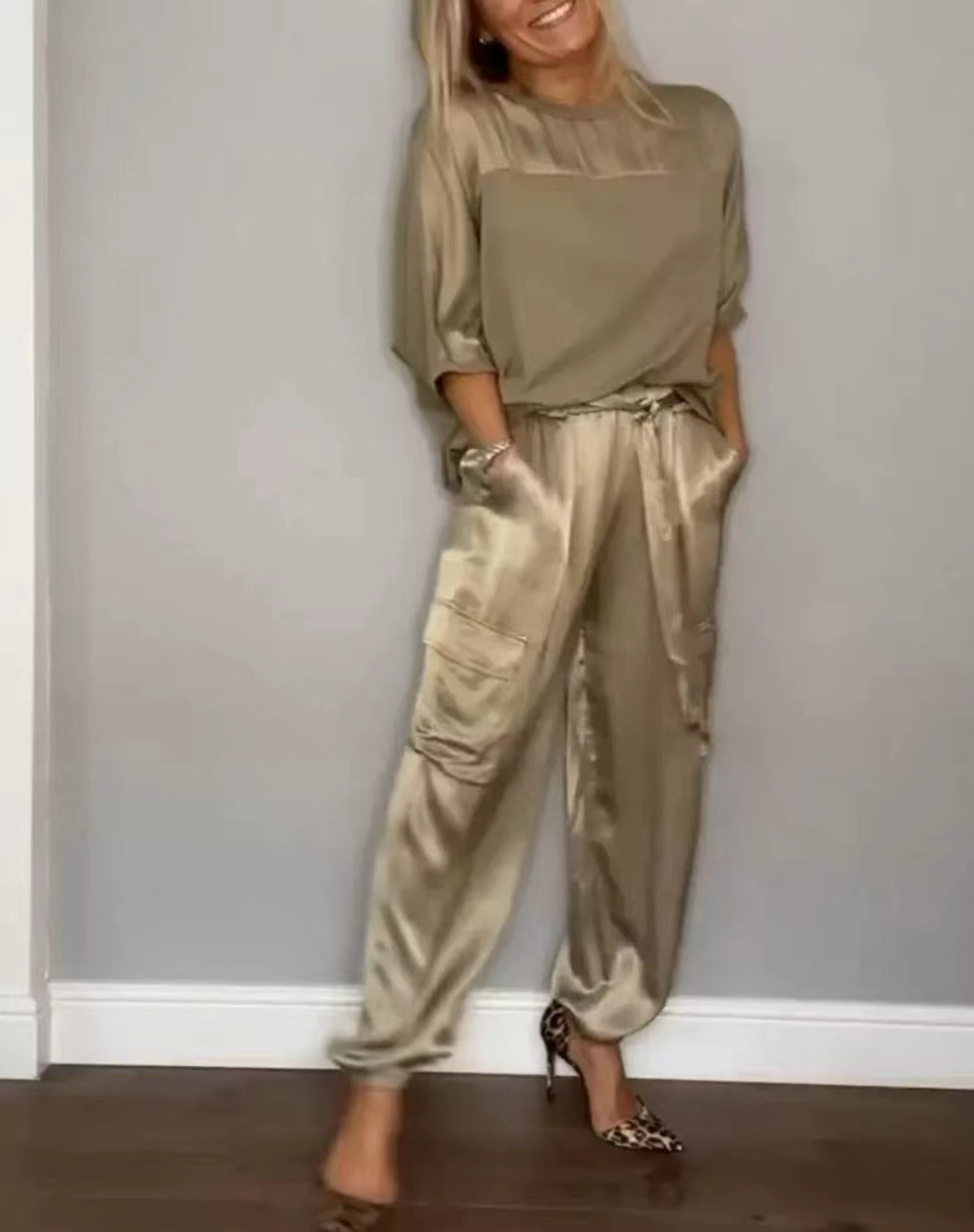 Satin Blouse & Trousers Set