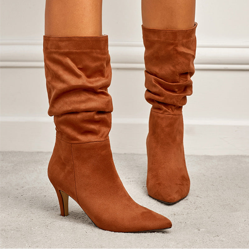 Slouchy Suede Heeled Boots