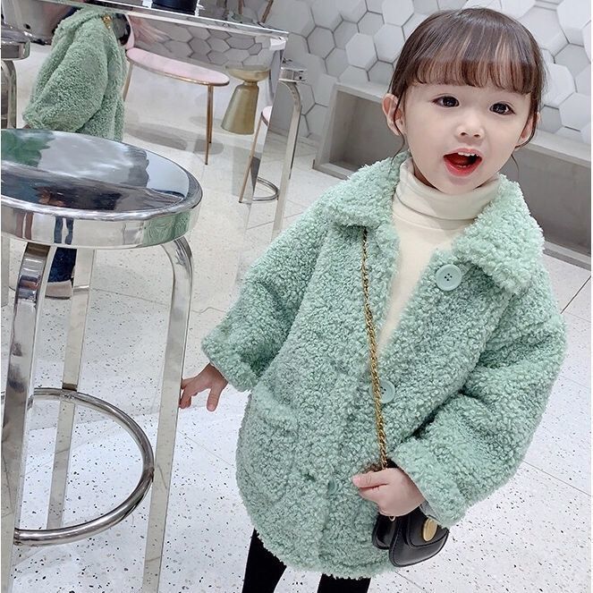 Girls' Long Faux Lamb Coat