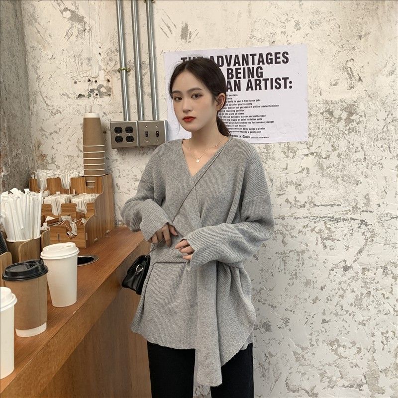 V-Neck Knit Sweater Dress