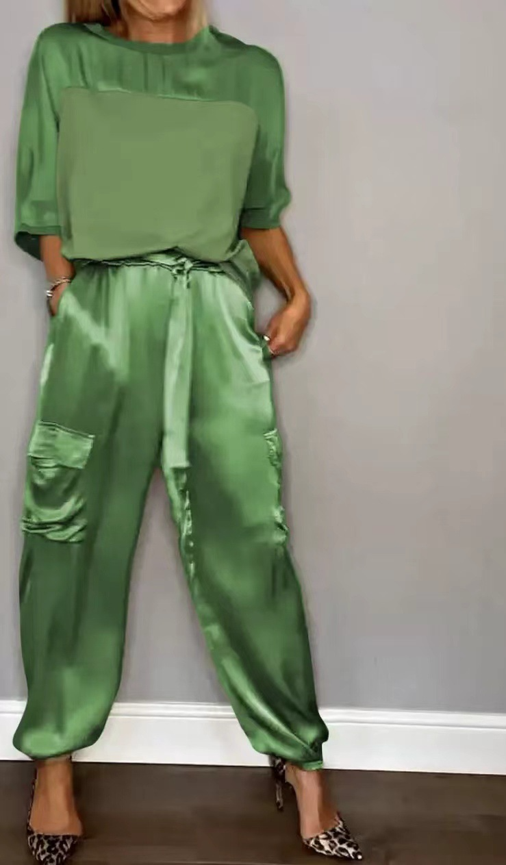 Satin Blouse & Trousers Set