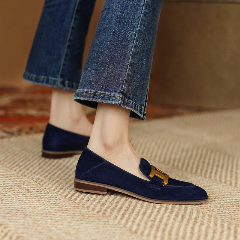 French Vintage Metal Buckle Loafers for Women