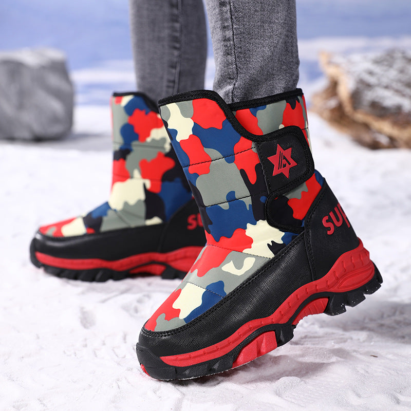 High-Top Boys' Velvet Snow Boots for Ages 7-12