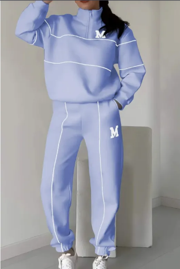 Zip Cardigan & Striped Trousers Set