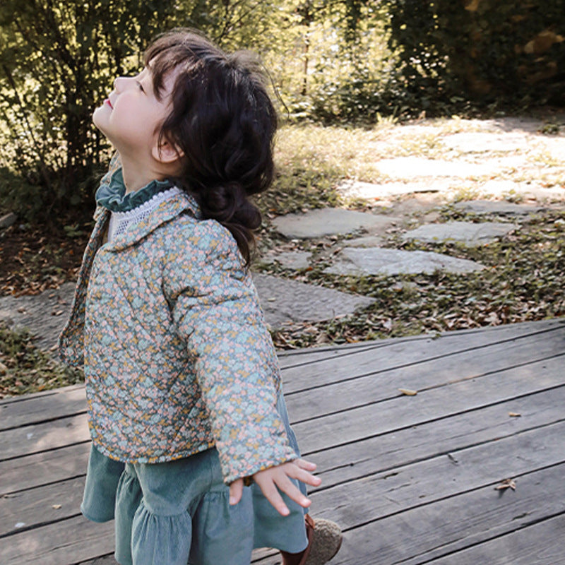 Girls' Floral Quilted Coat