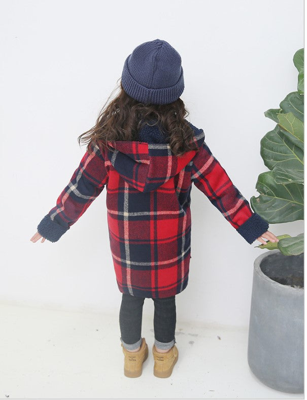 Girls' Plaid Lamb Wool Coat
