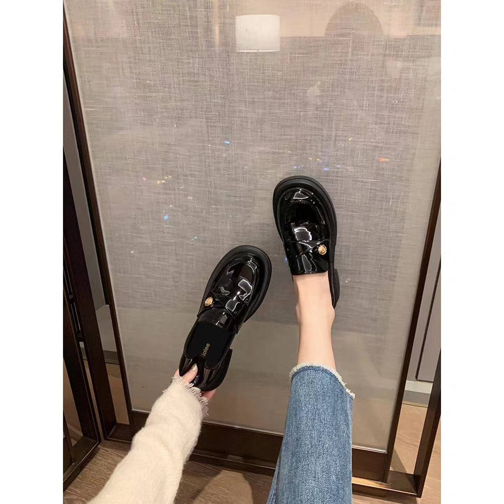 British Style Genuine Leather Chunky Heel Loafers for Women