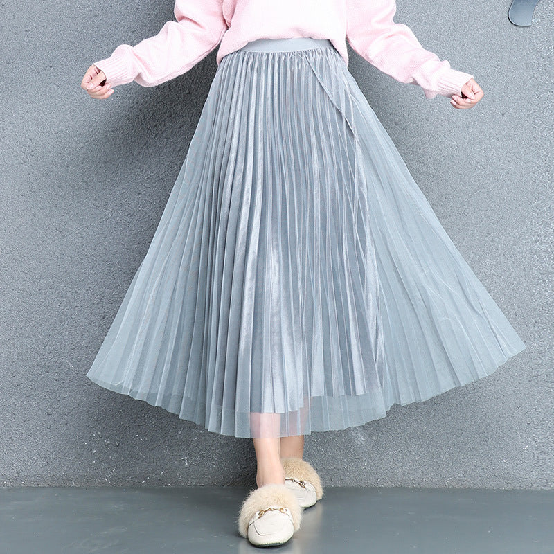Pleated Tulle Midi Skirt