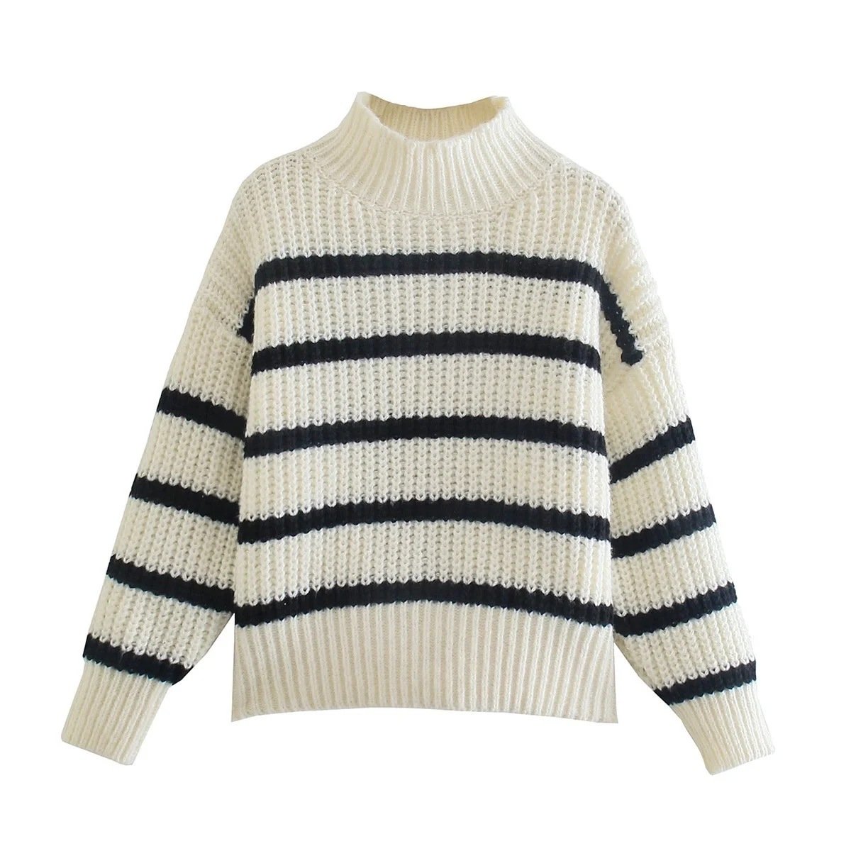 Striped Mock Neck Sweater