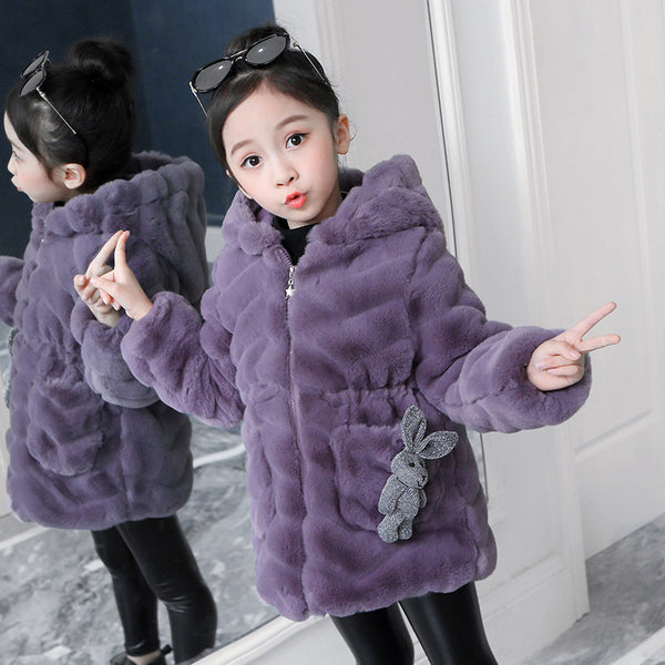 Girls' Hooded Faux Fur Coat