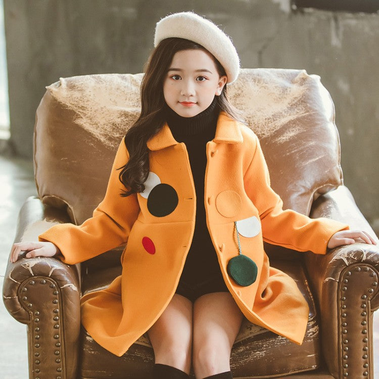 Girls' Polka Dot Wool Coat
