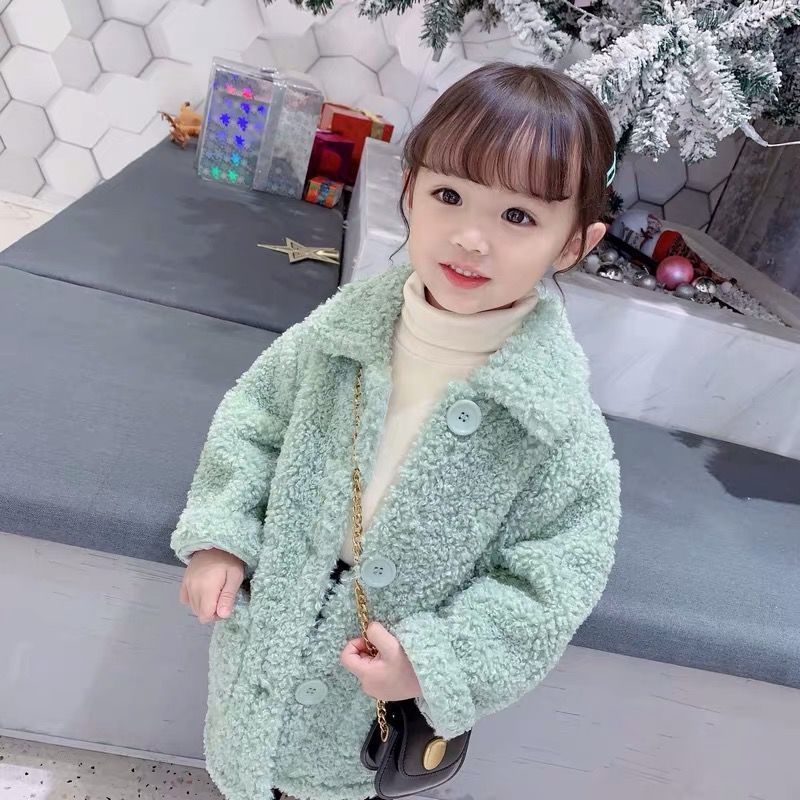 Girls' Long Faux Lamb Coat