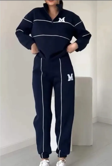 Zip Cardigan & Striped Trousers Set