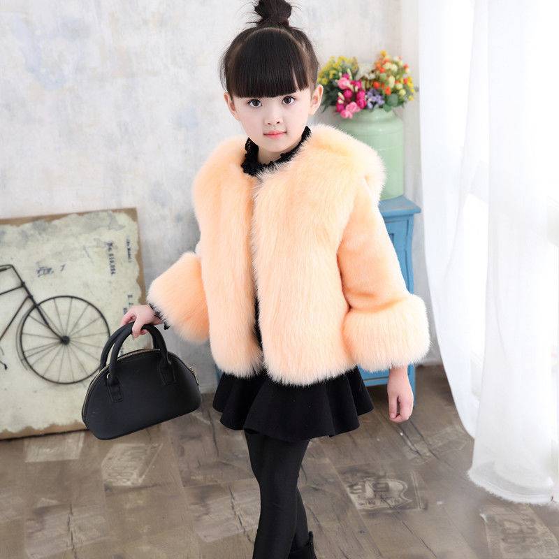 Girls' Faux Fur Trim Coat