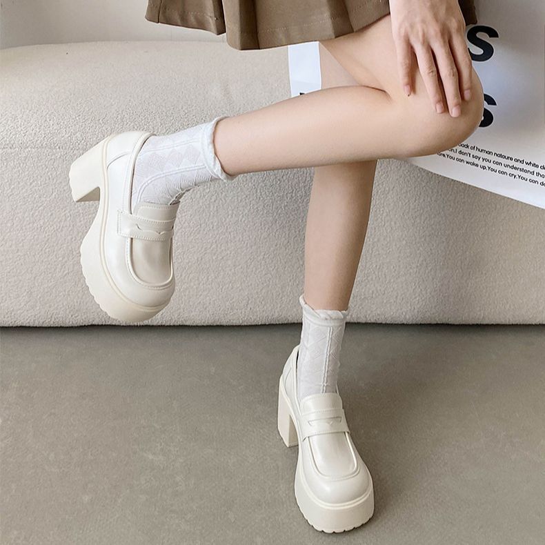 Vintage Style Black Chunky Heeled Loafers for Women