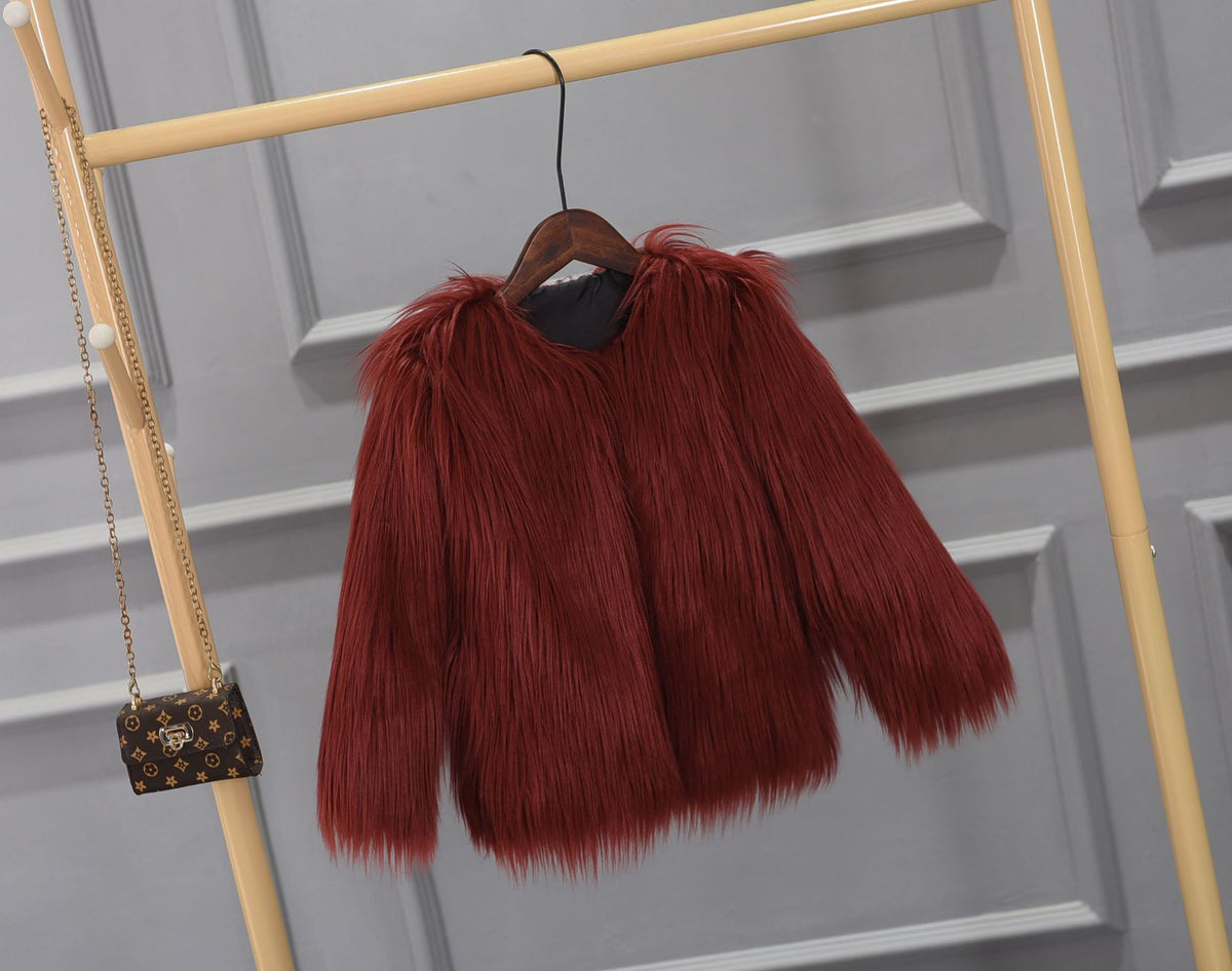 Girls' Thick Faux Fur Coat