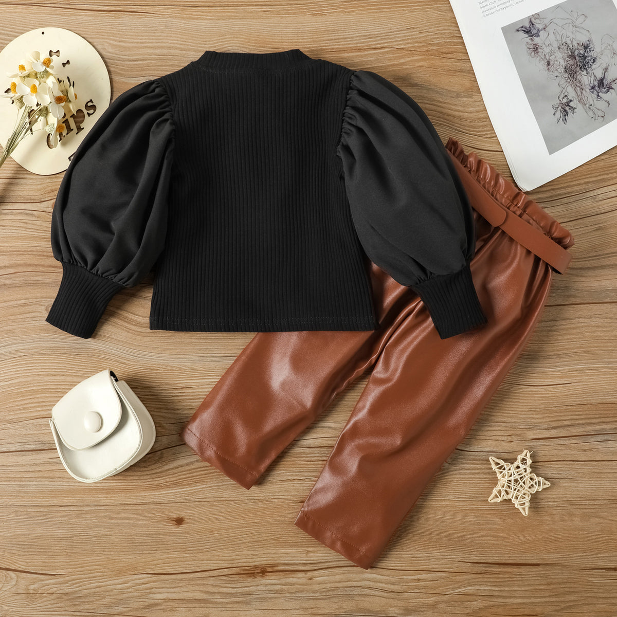 Girls' Puff Sleeve Top & Pants Set