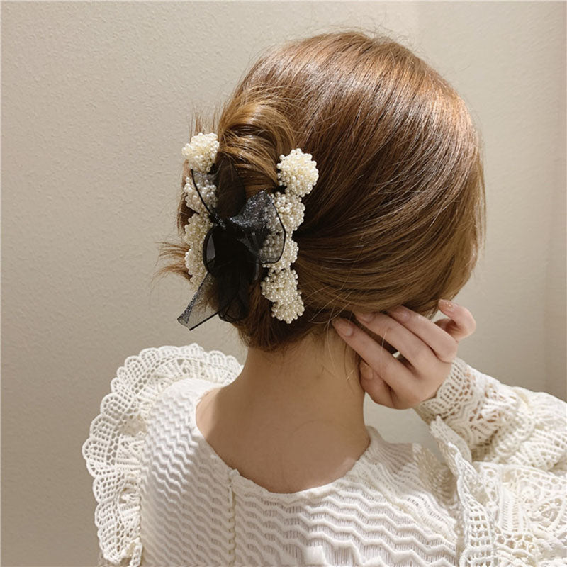 Pearl Bow Hair Claw Set
