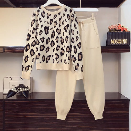 Leopard Knit Sweater & Pants Set
