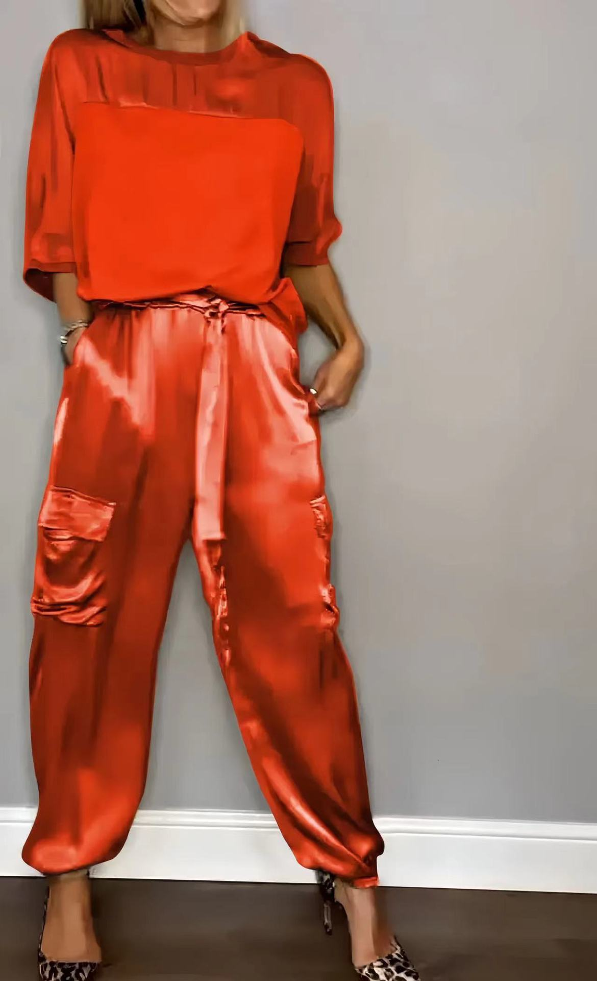 Satin Blouse & Trousers Set
