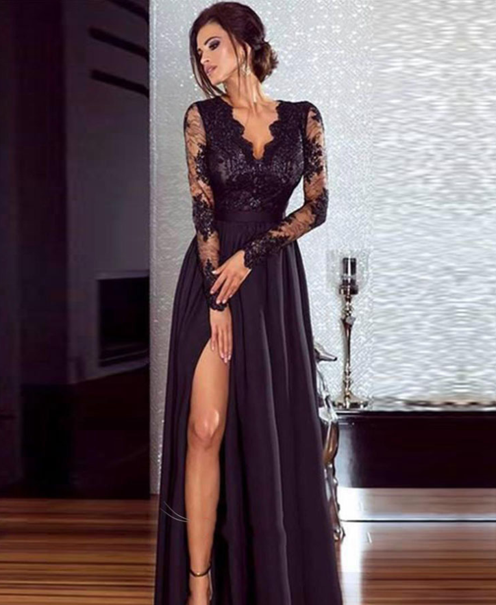Lace Long Sleeve Evening Dress