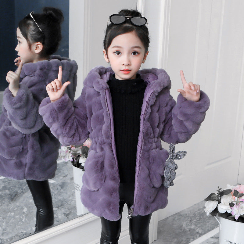 Girls' Hooded Faux Fur Coat