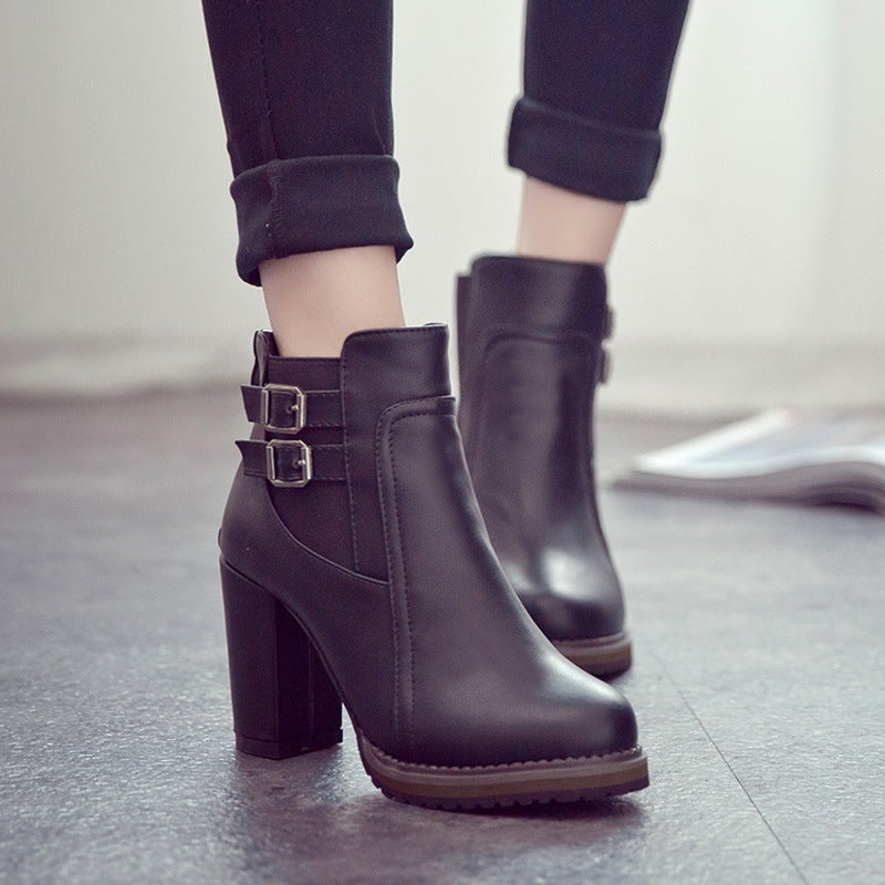 British Vintage Chunky Heel Ankle Boots for Women