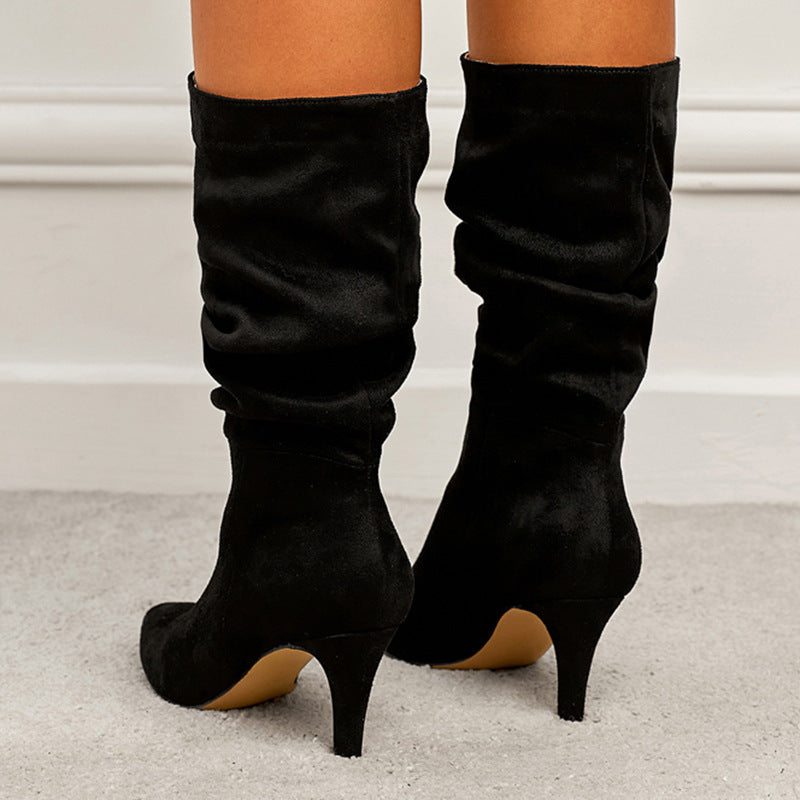 Slouchy Suede Heeled Boots
