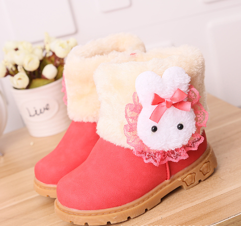 Girls' Bunny Fur Snow Boots