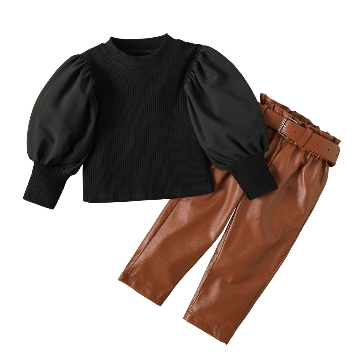 Girls' Puff Sleeve Top & Pants Set