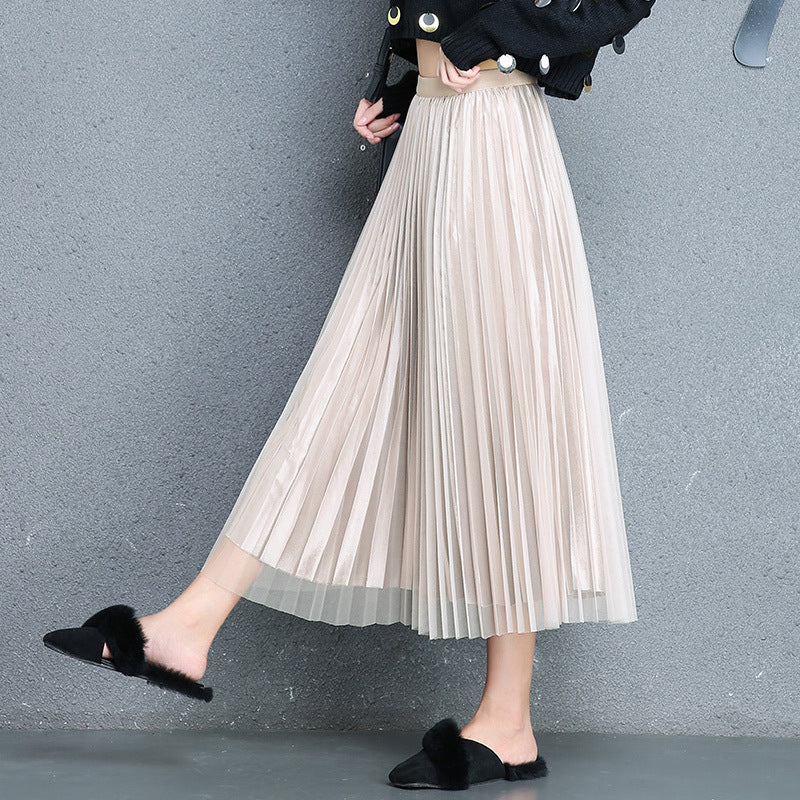 Pleated Tulle Midi Skirt