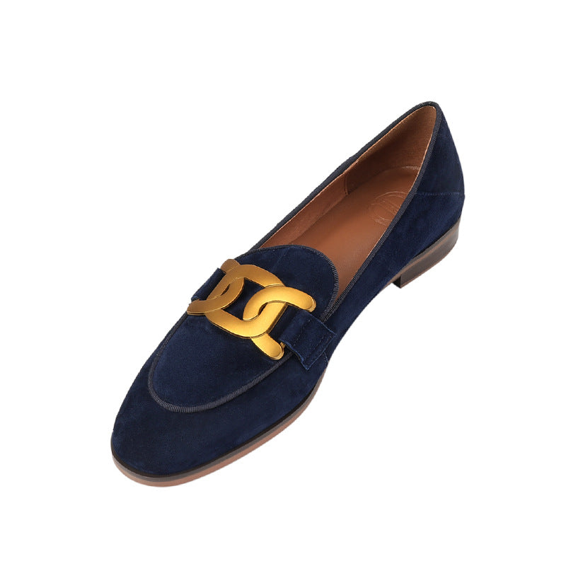 French Vintage Metal Buckle Loafers for Women