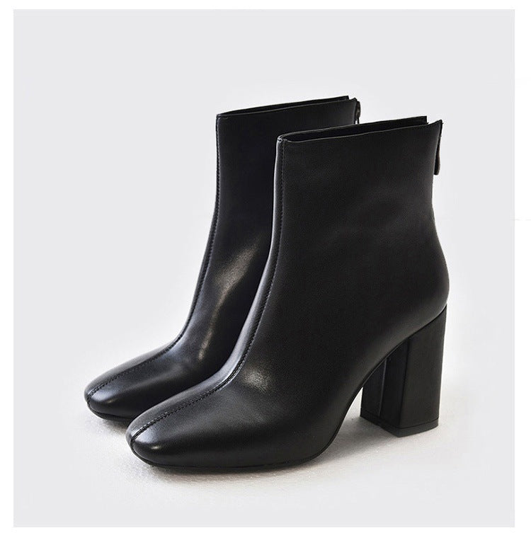 Gray Chunky Heeled Ankle Boots for Women