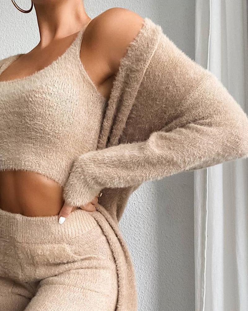 Plush Vest & Wide-Leg Pants Set