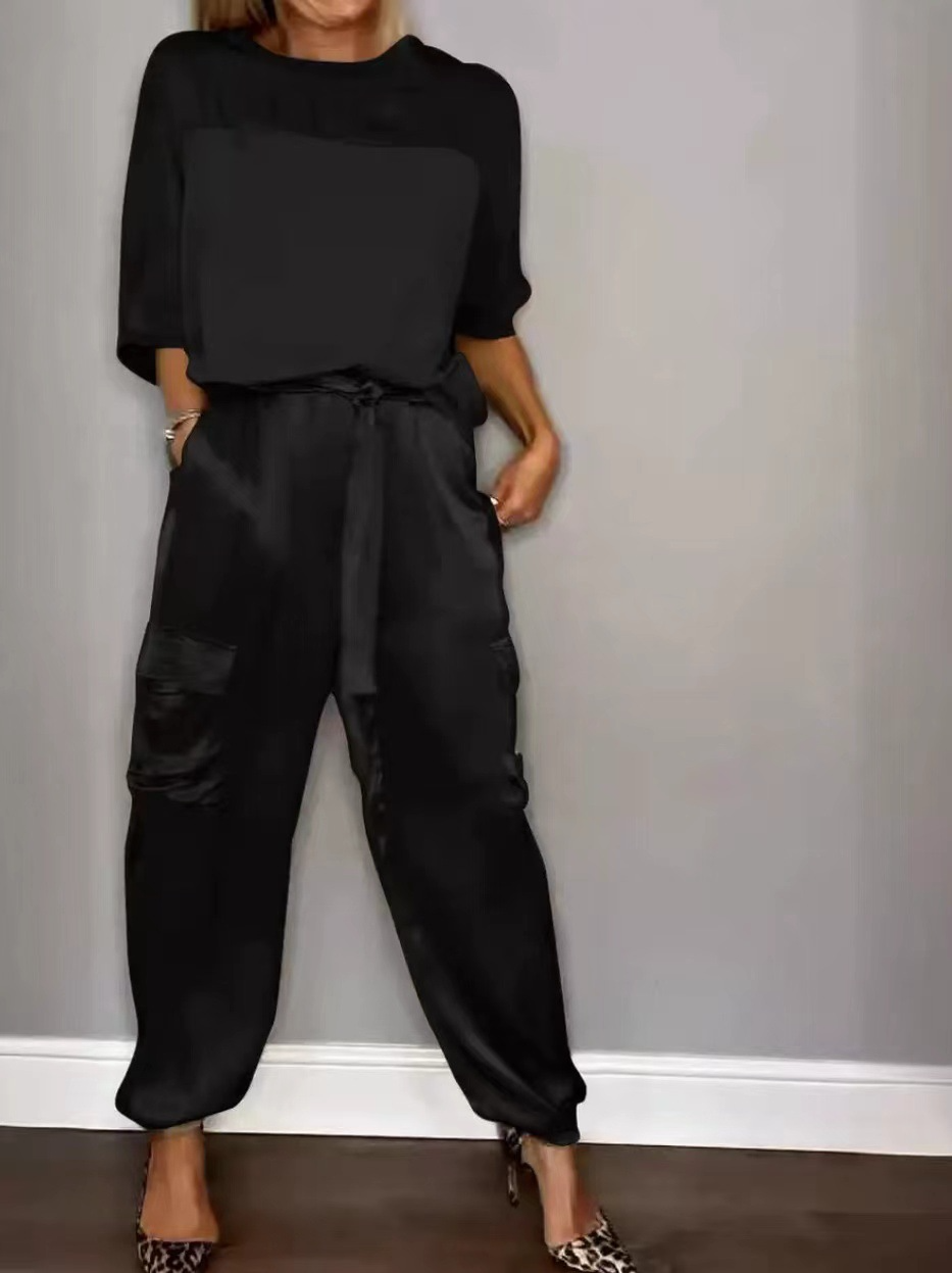 Satin Blouse & Trousers Set
