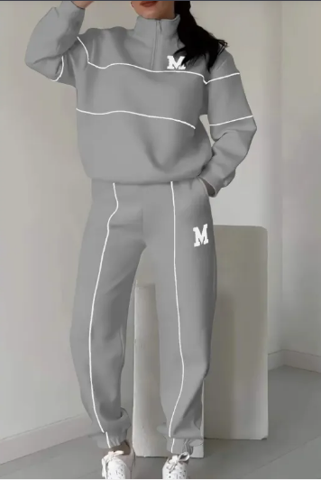 Zip Cardigan & Striped Trousers Set