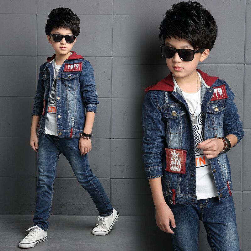 Boys' Hooded Denim Jacket Set