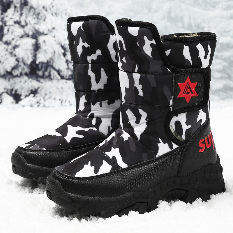 High-Top Boys' Velvet Snow Boots for Ages 7-12