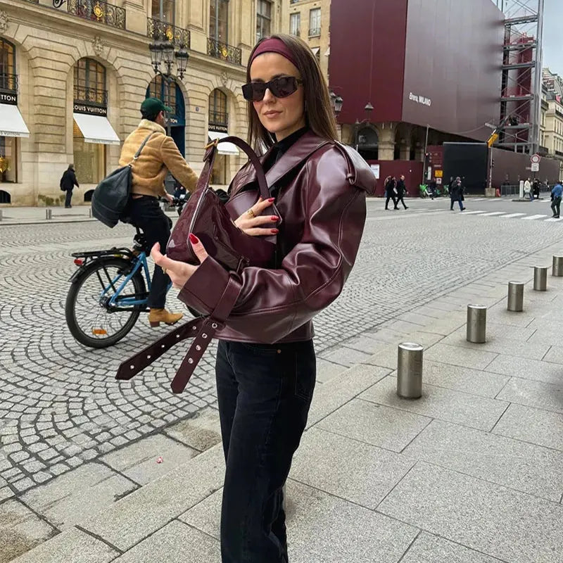 Cropped Faux Leather Jacket