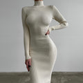 Ribbed High Neck Knit Dress
