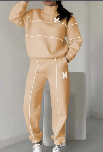 Zip Cardigan & Striped Trousers Set