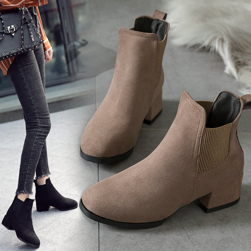 Chunky Heel Suede Boots