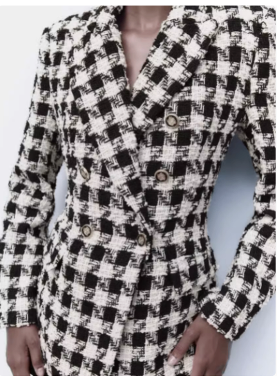Houndstooth Double-Breasted Coat