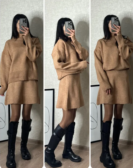 Knit Top & Skirt Set