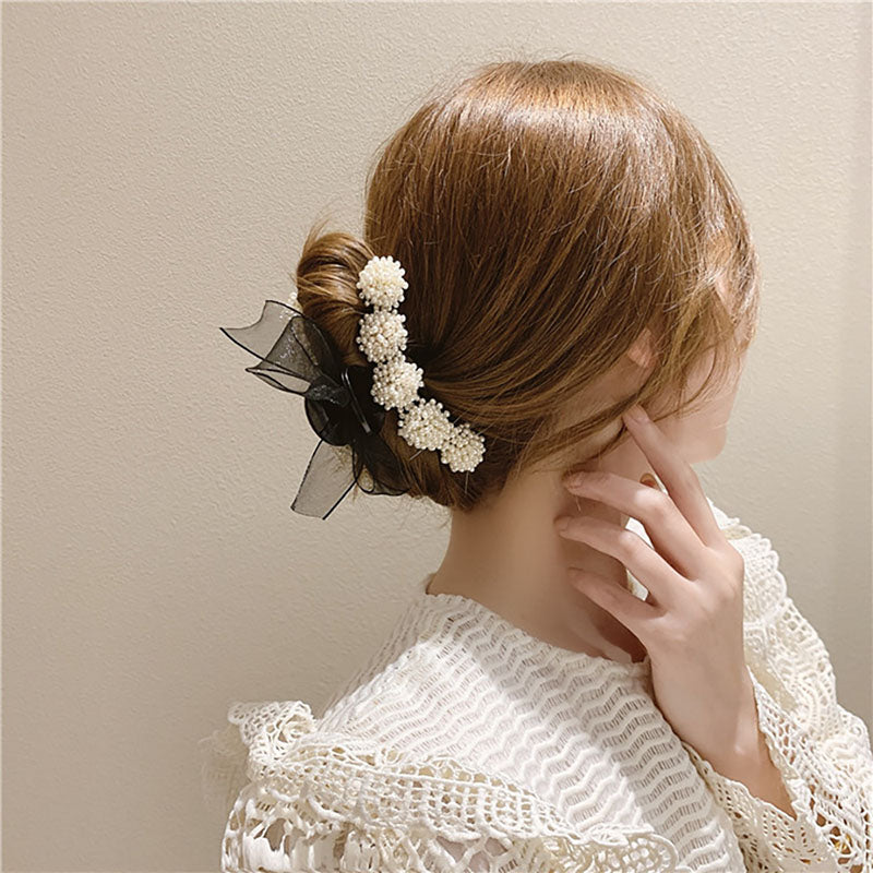 Pearl Bow Hair Claw Set