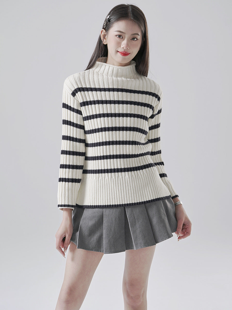 Striped Mock Neck Sweater