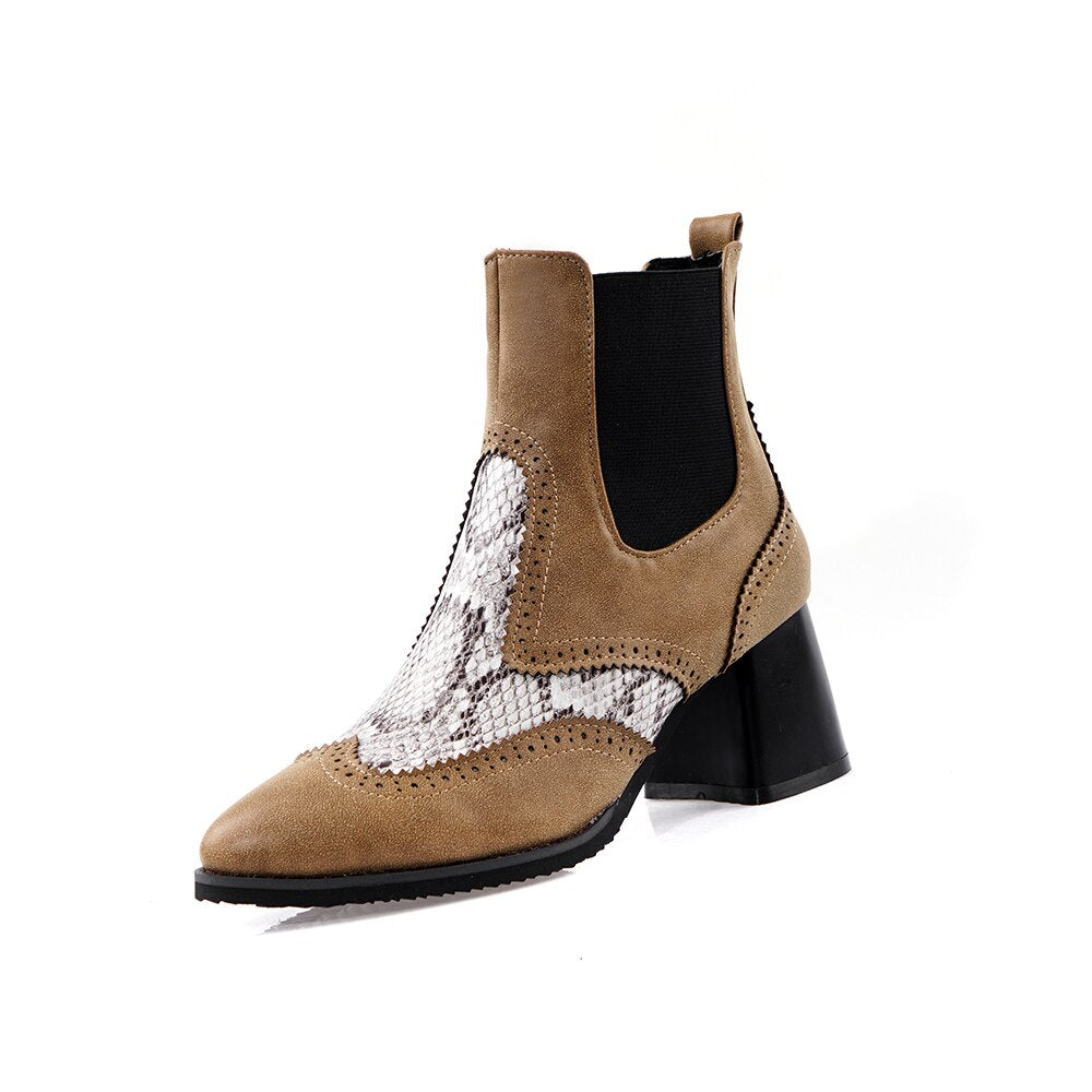 Wingtip Block Heel Ankle Boots