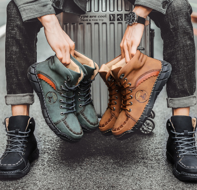 Vintage Hand-Stitched Leather Boots for Men