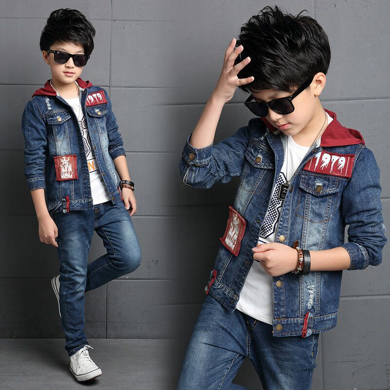 Boys' Hooded Denim Jacket Set