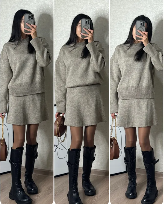 Knit Top & Skirt Set